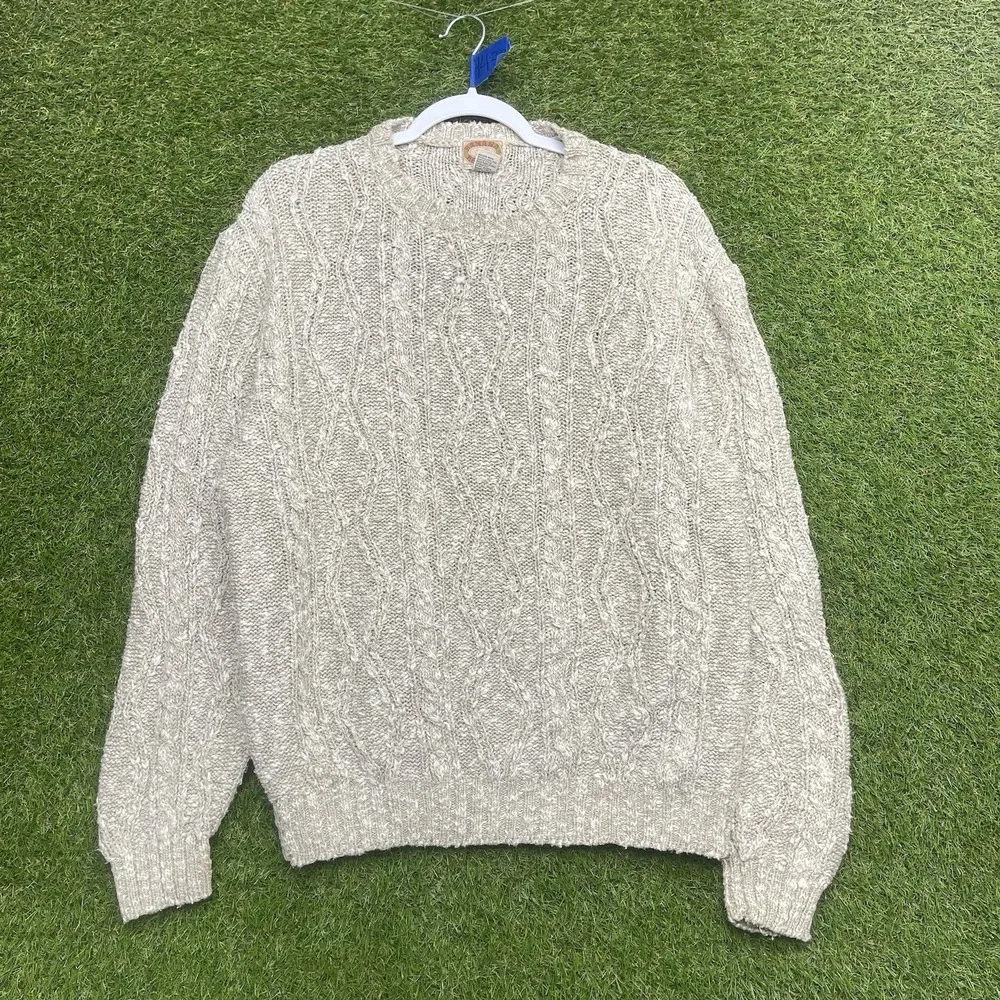 Vintage Banana Republic Linen Sweater Mens XL Chunky Knit Beige Cotton Blend